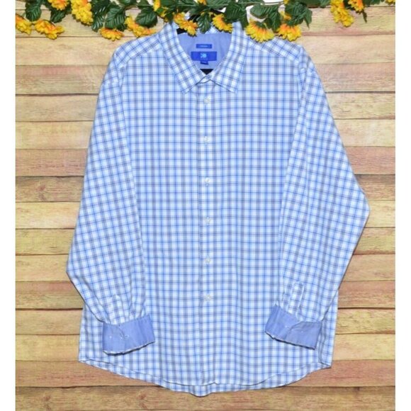 Egara Blue Plaid Men's Dress Shirt Size XXL Non Iron Contrast Cuffs Button Up - Picture 1 of 10